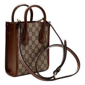 Gucci Interlocking G Leather Emblem Supreme Canvas Brown Leather Mini Shopper